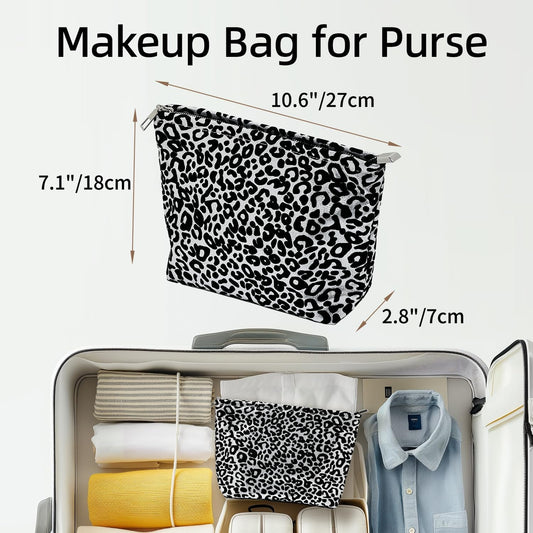 Leopard Print Makeup Bag for Women,Travel Makeup Bags for Purse, Small Makeup Pouch, Canvas Make Up Bag, Light Lining Zipper Close Comfortable Lightweight Makeup Bag, Small Cosmetic Bag
