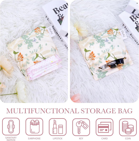 DGAZ Sanitary Napkin Storage Bag, Period Bag for Teen Aged Girls, Portable Period Bag for Panty Liners/Menstrual Cup/Small Tampons,Mini Makeup Bag for Purse(Orchid Grass)