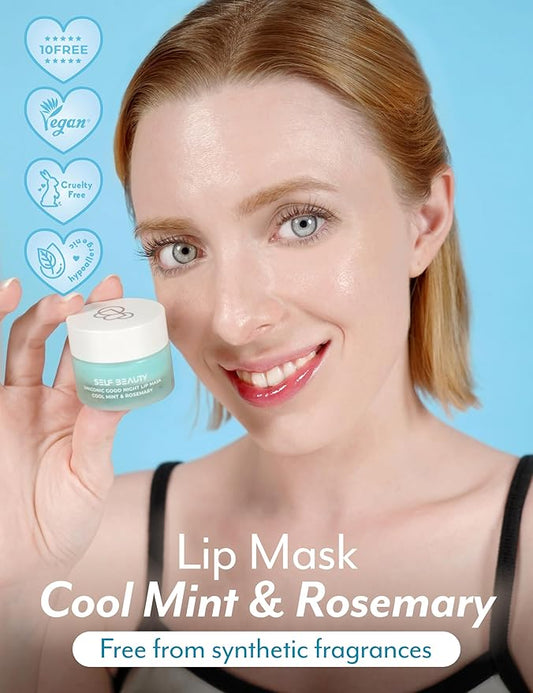 SelfBeauty Lip Mask - Cool Mint Rosemary, Vegan Lip Balm, Daily Lip Moisturizer, Overnight Hydrating Lip Treatment with Cool Mint, Lip Scrub Exfoliator Intensive Lip Repair, 0.51fl.oz