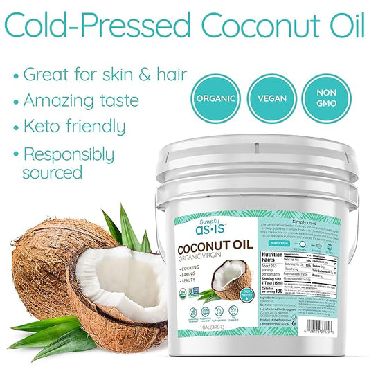 Simply as-is | Cold Pressed & Organic Virgin | Unrefined | Coconut Flavor for Cooking & Baking | Deep Moisturizer for Beauty Oil | 128 fl oz