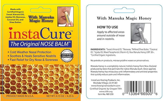 InstaCure's Original Nose Balm with Manuka Honey. Fast Relief for Cracked, Dry & Sore Noses + InstaCure Original Derma Balm Jumbo-Sized Skin Revival Tube. Soothes & Heals Dry, Irritated Skin
