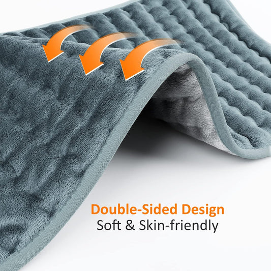 Electric Heating pad for Back/Shoulder/Neck/Knee/Leg Pain Relief, 6 Fast Heating Settings, Auto-Off, Machine Washable, Moist Dry Heat Options, Extra Large 12"x24"(Gray)