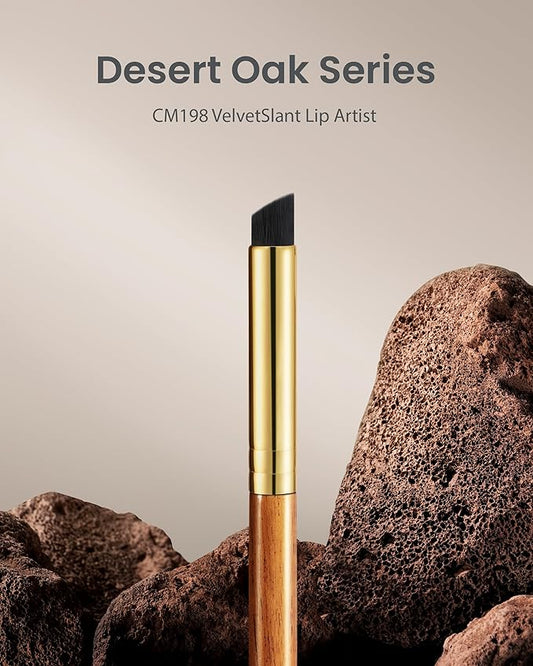 Desert Oak Series VelvetSlant Lip Artist - 45° Slanted Lip Brush for Gradient & Feathered Lips, Ultra-Soft Vegan Nylon, Bubinga Wood Handle (CM 198)