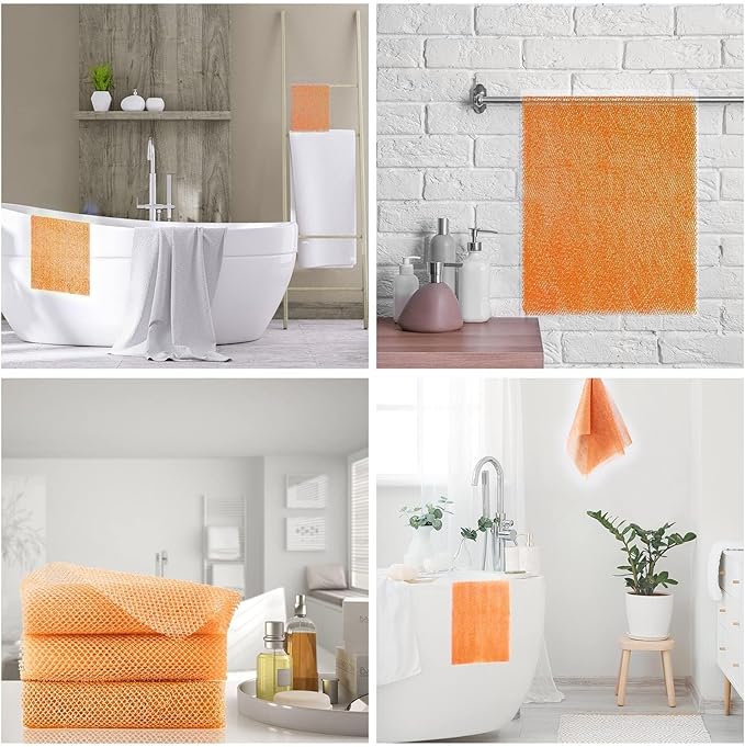 UJFQBH 3 Pieces African Bath Sponge African Net Long Net Bath Sponge Exfoliating Shower Body Scrubber Back Scrubber Skin Smoother,Great for Daily Use (Yellow,Yellow,Yellow)