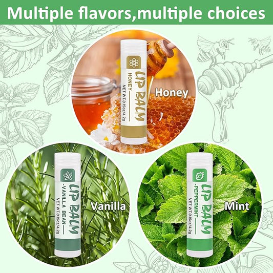 24 Pack Lip Balm Bulk, Vanilla Mint Honey, 100% Natural Lip Balm with Vitamin E and Coconut Oil, Moisturizing Lip Balm for Dry Lips