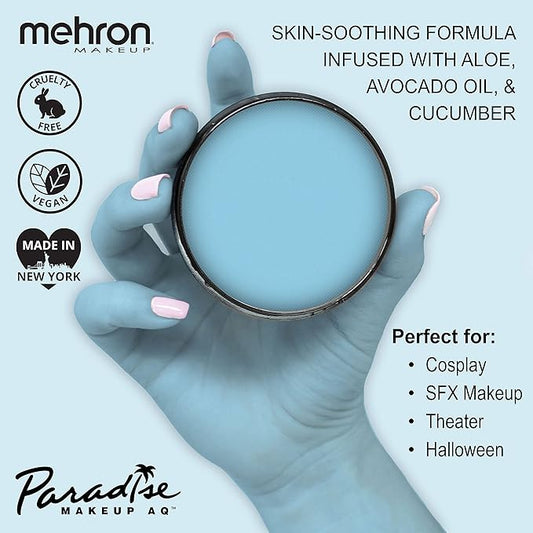 Mehron Makeup Paradise Makeup AQ Pro Size | Stage & Screen Performance, Face & Body Painting, Beauty, Cosplay, and Halloween | Water Activated Face Paint, Body Paint 1.4 oz (40 g) - Light Blue