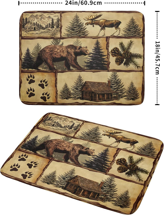 Vintage Bear Moose Dish Drying Mat 18x24 Inch Country Cabin Absorbent Dish Draining Mat Heat Resistant Drying Pad for Counter Sink Home