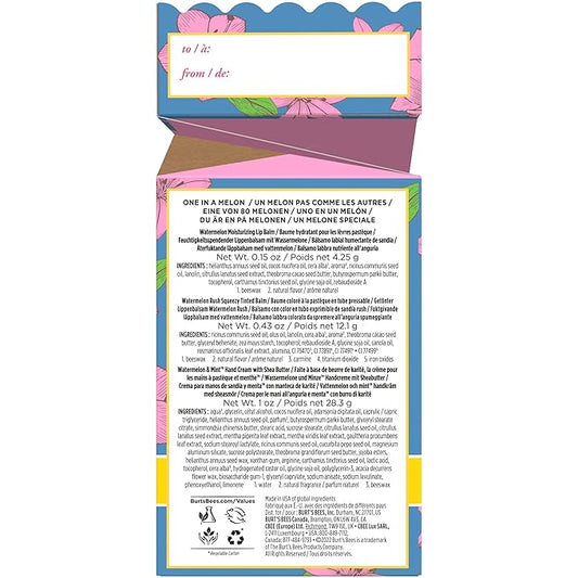 Burt's Bees Mothers Day Gifts for Mom, 3 Self Care Products, You're One in a Melon - Watermelon & Mint Hand Cream, Watermelon Lip Balm & Watermelon Rush Squeezy Tinted Lip Balm (Packaging May Vary)