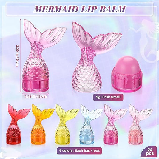 24 Pcs Mermaid Girl Birthday Party Supplies Lip Balm Graduation Gifts Bulk Kids Classroom Gift Exchange Party Supplies Birthday Mermaids Themed Party Decor Gifts for Preschool Toddler Boy Girl