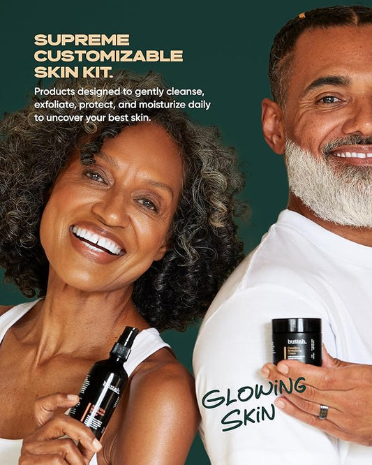 Buttah Skin Supreme Kit for Melanin Rich Skin | Facial Shea Butter 2 oz | Vitamin C Serum 1 oz | Cleanser 3.4 oz | Rosewater Toner 3.4 oz | Black Owned Skincare