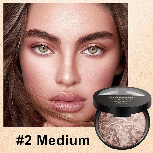 Baked Powder Contour Makeup, Brighten Bronzer Powder, Highlighter Bronzer Glow Palette, Cruelty Free Shimmer Bronzing Powder to Use For Contour Make up, Natural Finish & Easy to Use #002