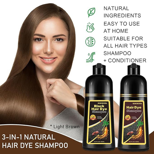 Light Brown Hair Dye Shampoo, 3-in-1 Hair Color Shampoo for Gray Hair Coverage for Women & Men, Natural Brown Shampoo Hair Dye Colors Hair in Minutes, Shampoo Tinte Para El Cabello, Champu Para Canas