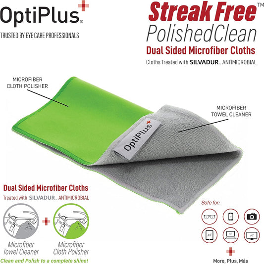 OptiPlus Anti-Fog Lens Cleaning Spray and Dual Microfiber Cloth | Streak-Free Cleaner and Defogging Spray for Glasses, Laptops Screens, Smart Phones, Optical Lens, Goggles, and Watch Screen l 2oz