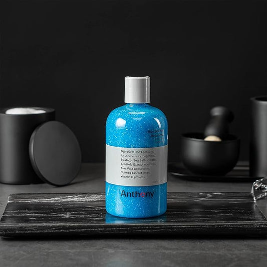Anthony Exfoliating Body Scrub, Sea Salt, Vitamin C & Aloe Vera, Deep Cleans, Smooths Rough Patches, Soothes & Protects Skin, Hydrating Blue Sea Kelp Body Wash, 12 Fl Oz, Refreshes & Revitalizes