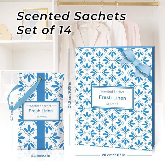 SCENTORINI Linen Scented Sachets for Drawers and Closets, 14 Packs, Long-Lasting Sachets Bags Wardrobe Freshener, for Drawers, Closets, Cars