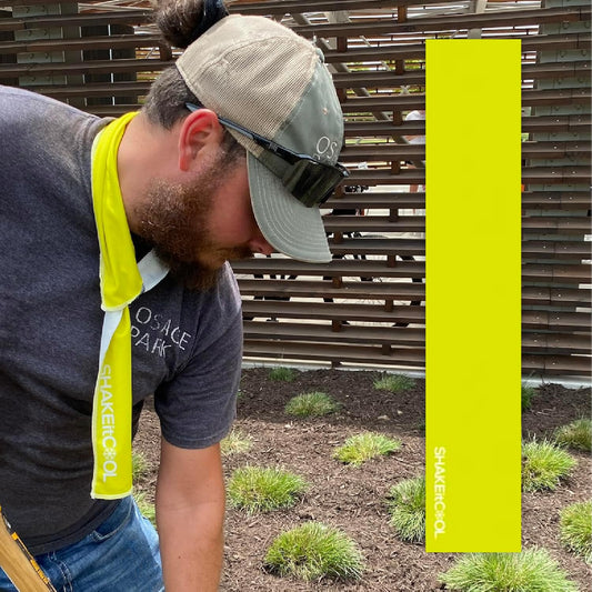 SHAKEitCOOL Original Cooling Towel – Be Cool in Style - Heat Relief, Soft, Lightweight, Sun Protection, Easy Clean - Perfect for Biking, Running, Yoga, Gym, Gardening - Safety Yellow