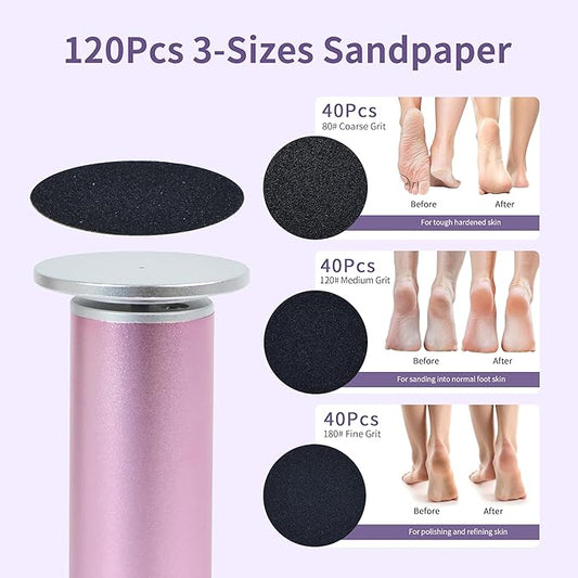 Electric Foot Callus Remover with 120pcs Sandpaper Discs(3 Sizes), Professional 800RPM Aluminum 4.8 Inches Callus Remover for Feet, Stepless Speed Control Foot File for Dead Skin (Black)