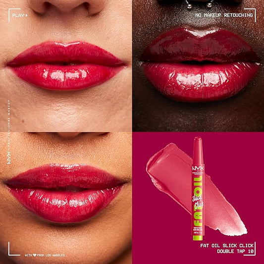 NYX PROFESSIONAL MAKEUP Fat Oil Slick Click, Lightweight, Buildable, Pigmented Vegan Lip Balm - Double Tap