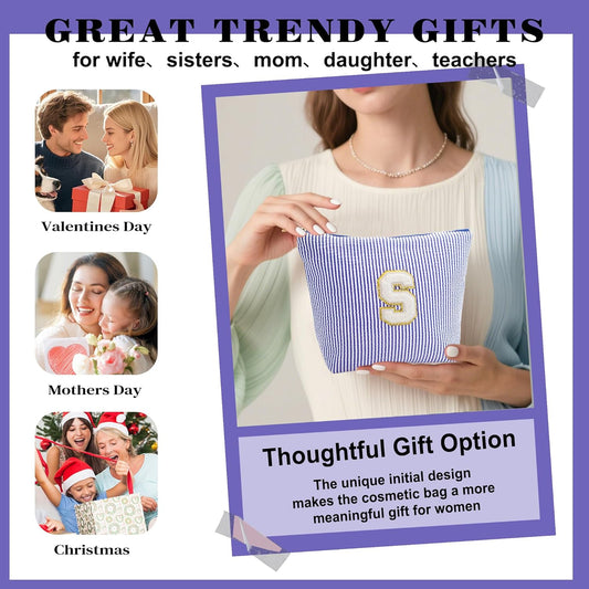 Travel Essentials - Portable Travel Makeup Bag Set for Women, Portable Initial Travel Toiletry Bag, Makeup Pouch Organizer Cosmetic Bag Birthday Gifts for Women, Blue Letter D