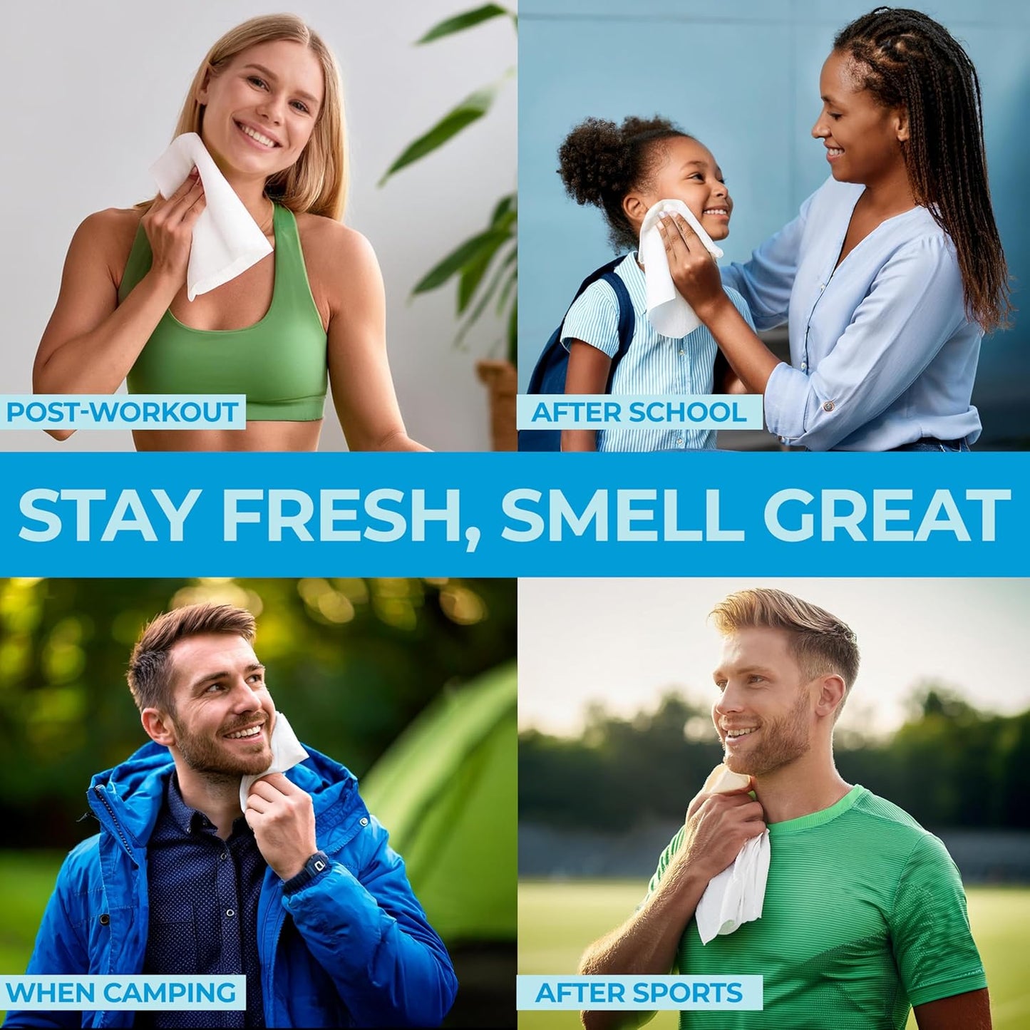 XL Body Wipes for Adults Bathing No Rinse - 50 Ct. + 4 Travel Shower Wipes - 9"x12" Thick Cleansing Bath Wash Sheets for Elderly Incontinence, Men & Women - Camping Essentials Disposable Washcloths