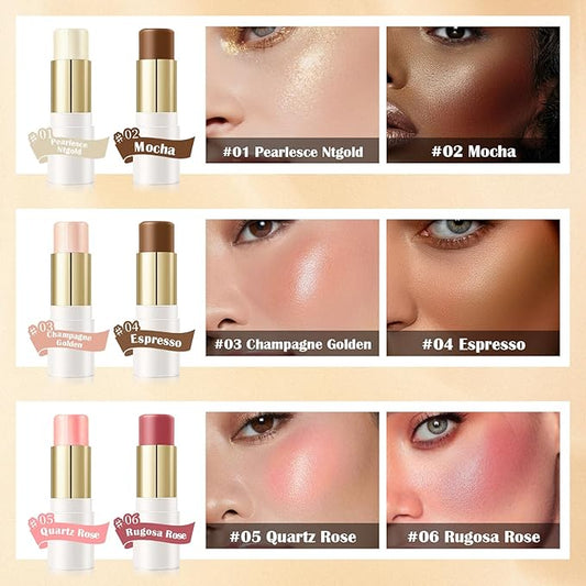 8 PCS Contour Stick Makeup Contour Kit,Double-ended Design with Highlighter,Blush and Bronzer Stick,Lightweight,Easy to Sculpt,Create a Matte and Dewy Finishing Makeup(Set B)