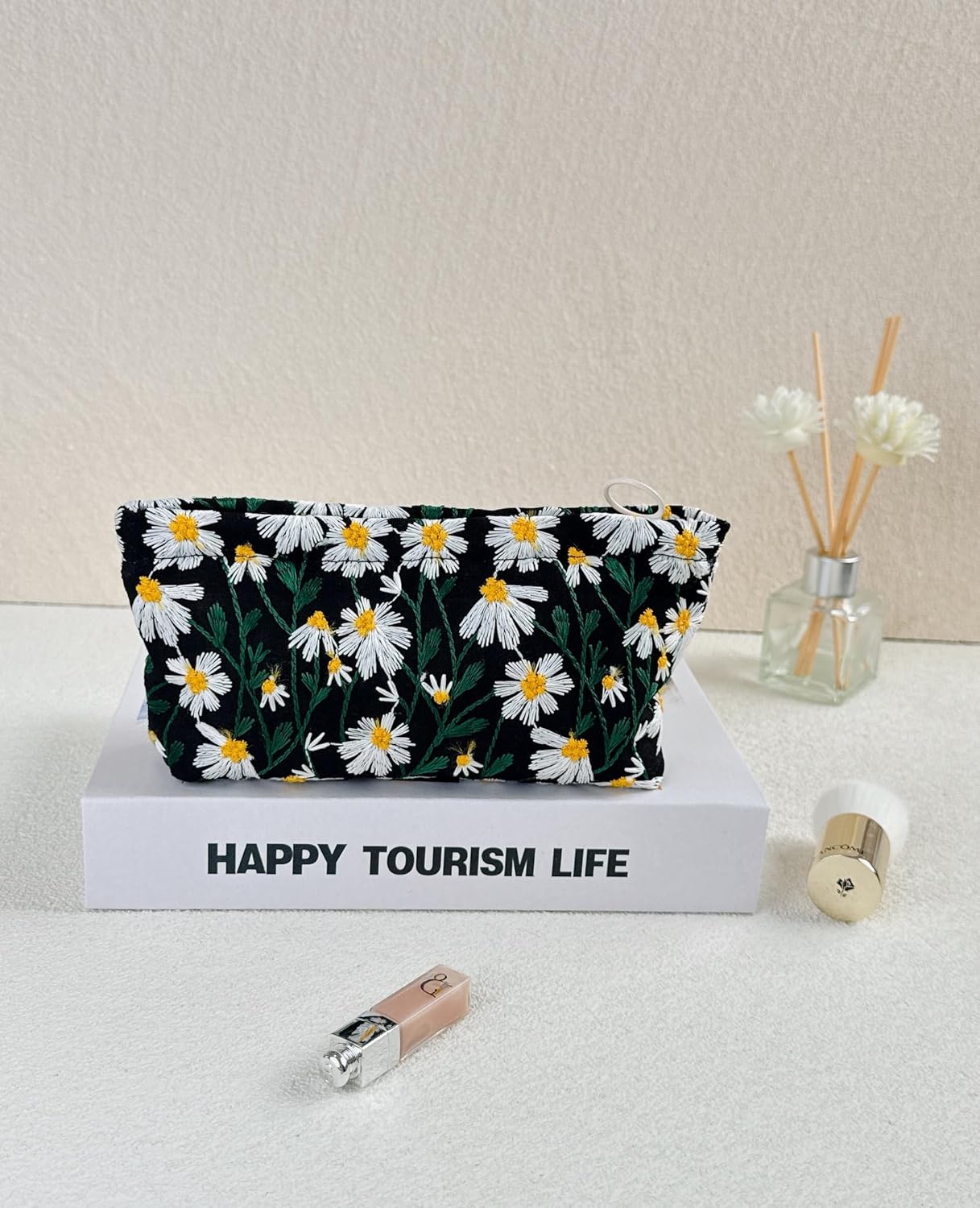 2 Pcs Makeup Bags, Large Cosmetic Bag Travel Toiletry Bag Organizer for Women, Embroidery Craft, Floral Makeup Bag Small Cosmetic Pouch Purse with Zipper Gifts for Girls Teen