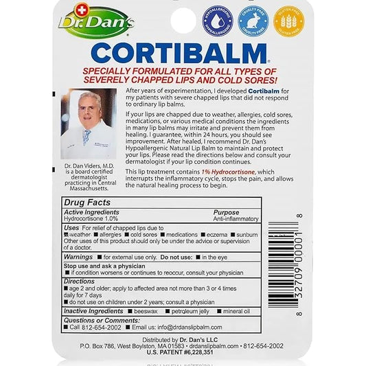 Dr. Dan's Cortibalm- 2 Pack- for Severe Chapped Lips and Cold Sore Relief