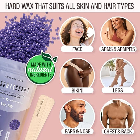 Tress Wellness Waxing Kit for Sensitive Skin – Safe for Face & Skin, Prep & Aftercare Spray, Easy to Use – At-Home Kit for Face, Bikini, Brazilian & Full Body - Digital Display, Dusty Pink Air