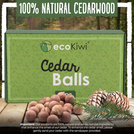 ecoKiwi Cedar Balls for Clothes Storage 75 Pack - 100% Natural Red Cedar Blocks for Clothes Storage - Aromatic Cedar Chips for Closets & Drawers - Cedarwood Oil Planks with Sandpaper & 3 Cotton Bags