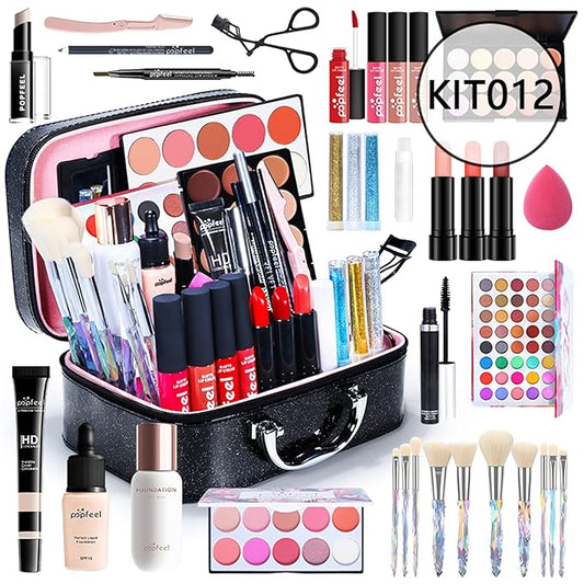 All-in-One Makeup Gift Set Travel Makeup Kit Complete Starter Makeup Bundle Lipgloss Lipstick Concealer Blushes Powder Eyeshadow Palette Cosmetic Palette for Teen Girls & Adults #17