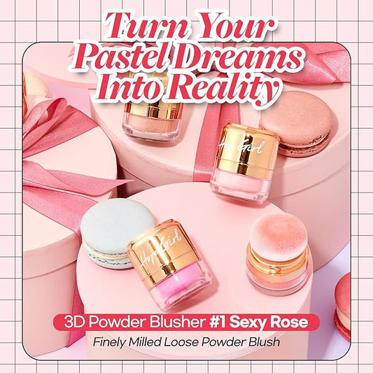 Hope Girl 3D Powder Blusher 0.17oz | Skin-Loving Korean Mini Blush for Cheeks and Eye Makeup w/Allantoin | K Beauty Cool Toned Vibrant Sunkissed Fine Powder Makeup Blush Cosmetics (#01 Sexy Rose)