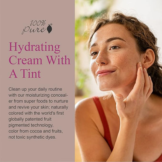 100% PURE Tinted Moisturizer Anti-Aging Face Makeup - Fruit Pigmented Cocoa Light to Medium Coverage & Dewy Glow - Lightweight Foundation Deep Skin w/Neutral Undertone - Vegan - 1 Fl Oz
