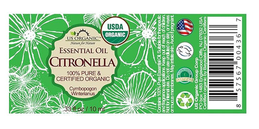 US Organic Citronella Essential Oil, USDA Certified, 100% Pure, 10 ml Pack of 2, Improved caps and droppers – Used for Skin Care, Many DIY Projects Like Candle Making and Much More