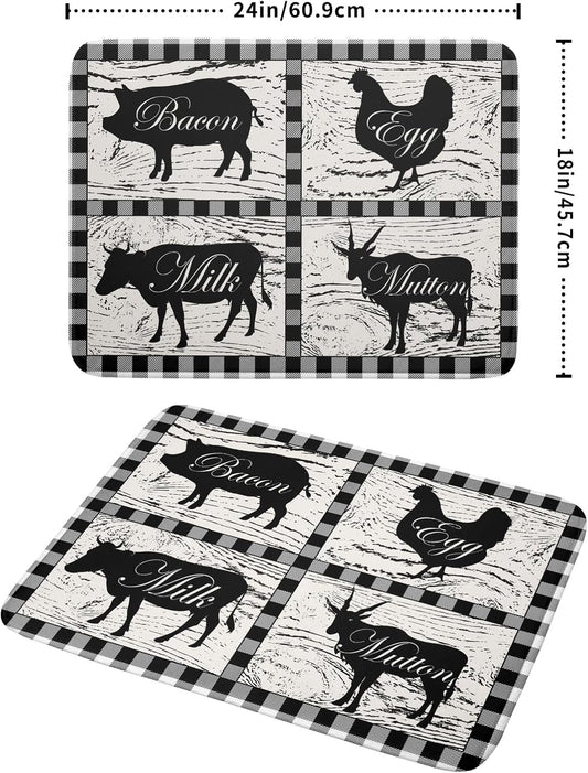 Farmhouse Animal Dish Drying Mat Buffalo Plaid Drainer Rack Mats Fast Dry Absorbent Kitchen Countertop Protector Dishes Pad 18x24 Inch