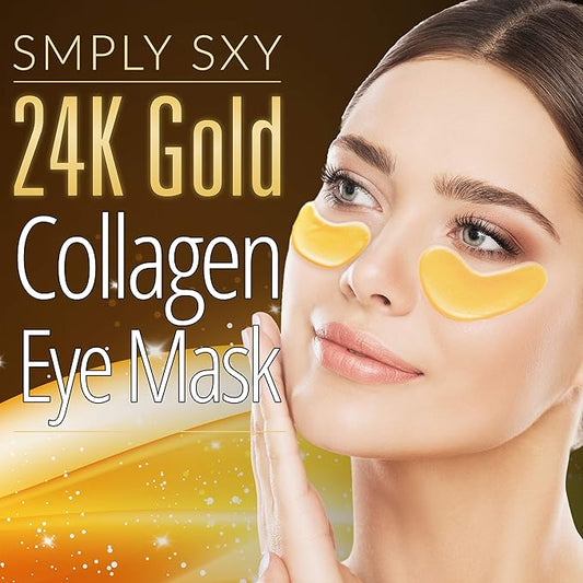 24k Gold Collagen Eye Mask: Hydrogel Under Eye Patches with Collagen & Hyaluronic Acid - Hydrating Under Eye Mask for Dark Circles, Puffy Eyes, & Under Eye Bags - Cooling Gel Treatment Pads - 15 Pairs