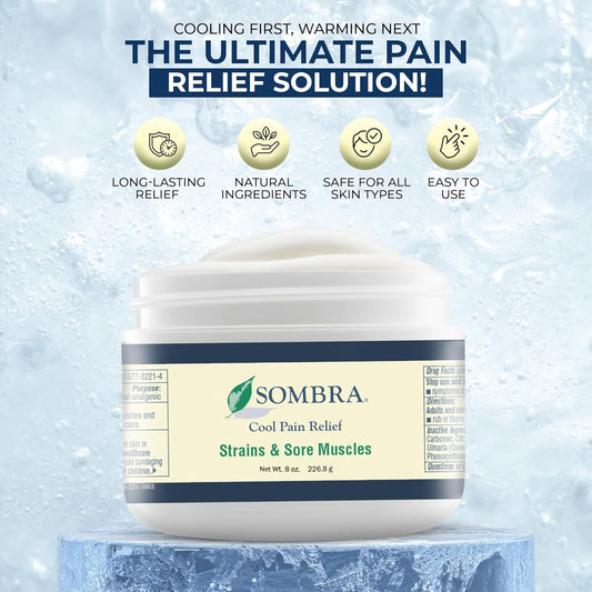 Sombra Cool Pain Relief Gel Cold Pain Relief for Swelling, Growing Pains, Soreness, Post-Workout, Vegan Formula Free of Artificial Fragrances, Dyes, NSAID, Wax, Petroleum, Alcohol - 8oz Jar