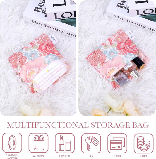 DGAZ Sanitary Napkin Storage Bag, Period Bag for Teen Aged Girls, Portable Period Bag for Panty Liners/Menstrual Cup/Small Tampons,Mini Makeup Bag for Purse(Blooming)