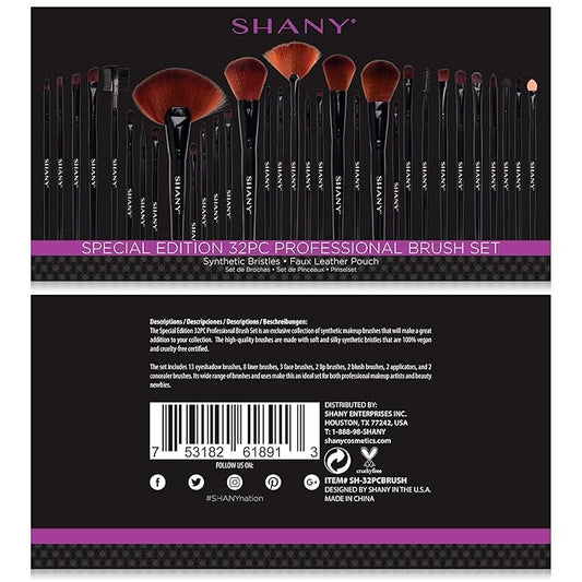SHANY Makeup Brushes Premium Synthetic Foundation Powder Concealers Eye Shadows Cosmetics Brush Set with Faux Leather Pouch and Instruction sheet, 32 Count