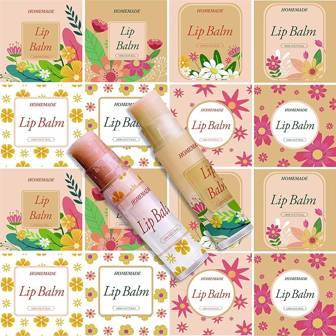 CRASPIRE Lip Balm Labels 80pcs Homemade Lip Balm Labels 2” Clear Lip Balm Labels for Tubes Printable Waterproof Lip Balm Stickers Labels for Lip Balm Handcream Candle Container(Flowers-Orange Yellow)