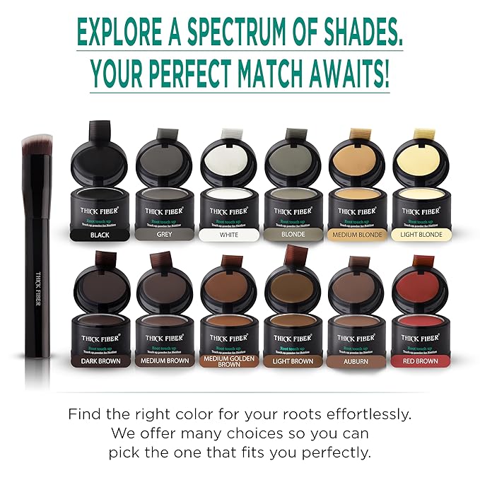 THICK FIBER Root Touch Up and Hairline Concealer for Thinning Hair Women - Water & Sweat Resistant Hair Loss Powder Set, Includes Brush (Red Brown)