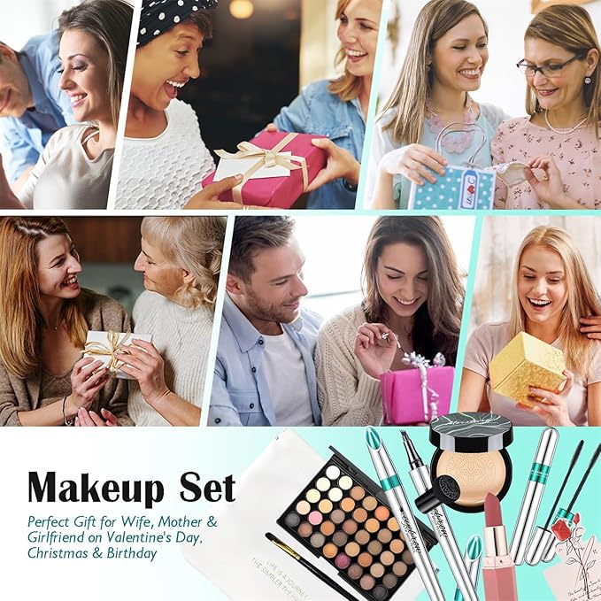 Makeup Sets for Women Girls Air Cushion Eyebrow Pencil Eyeshadow Palette Mascara Lipstick Makeup Bag, Create Sophisticated Makeup for Your Wife & Girlfriend