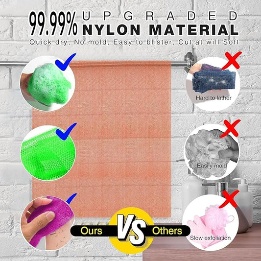 UJFQBH 3 Pieces African Bath Sponge African Net Long Net Bath Sponge Exfoliating Shower Body Scrubber Back Scrubber Skin Smoother,Great for Daily Use (Purple, Pink,Green)