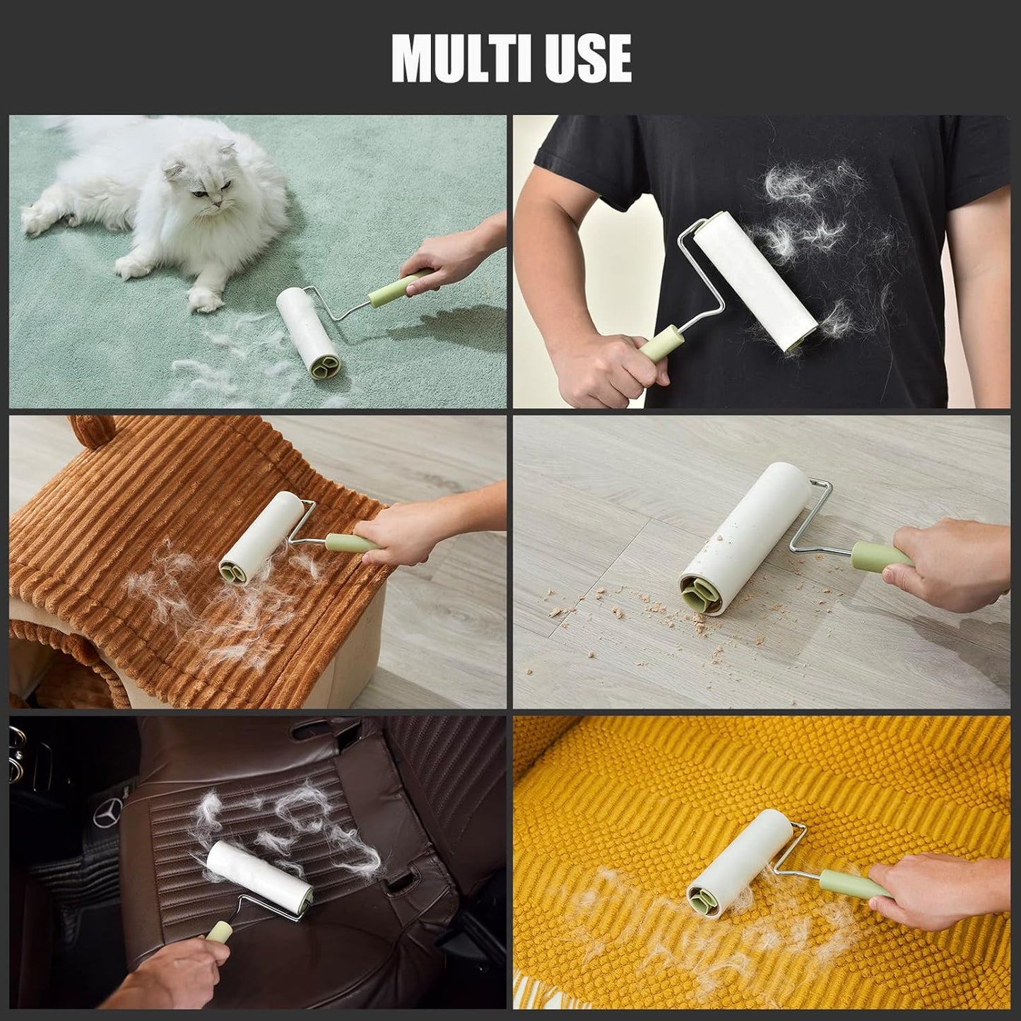 Extra Sticky Large Surface Lint Roller, 6.3'' Giant Lint Roller for Pet Hair, 360 Sheets/ 4 Refills, Long Handle Lint Remover for Clothes, Furniture, Dog & Cat Hair Remover (360 Sheets)