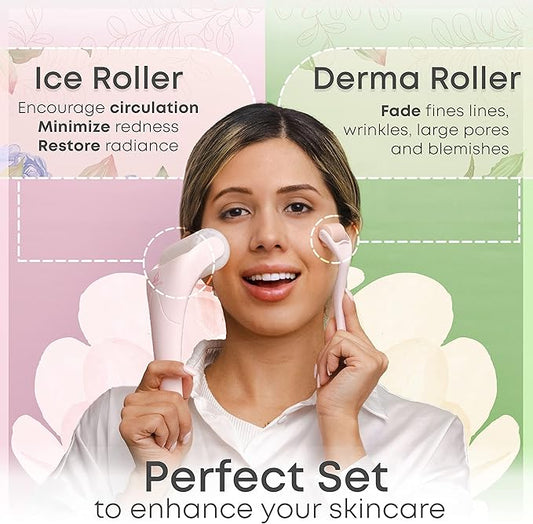 Derma Roller & Ice Roller 2 in 1 for Beard Hair Skin Face 540 Titanium.25mm - Self Care Gifts Facial Skin Care Tools…