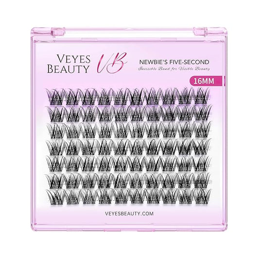 VEYESBEAUTY Lash Clusters Individual Eyelash Extensions Thin & Invisible Band DIY False Eyelashes for Self-application Newbie's Five-Second Series Wispy Lash Tray, LuxeBold 16mm Single Length