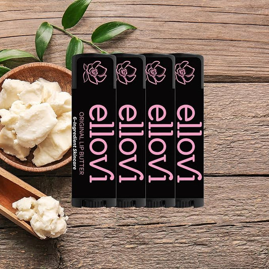 Natural Lip Butter Lip Balm - Original - Pure Enough to Eat - Made With Just 6 Vegan Ingredients - 100% Natural & Organic Moisturizing Lip Care for All Day Hydration (4-Pack)