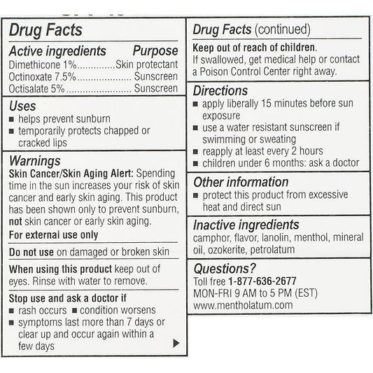 Mentholatum Natural Ice Cherry Flavor Medicated Lip Balm, Hydrating Lip Care for Dry, Chapped Lips, Moisturizing Formula with SPF 15 Helps Prevent Sunburn, Protection for Smooth, Soft Lips 48 Count