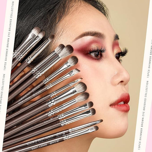 Jessup Eye Makeup Brushes Set Professional 15pcs Brown Eyeshadow Brush Eyebrow Concealer Eyeliner Blending Brush for Makeup Premium Synthetic Eye Brush Set, T499