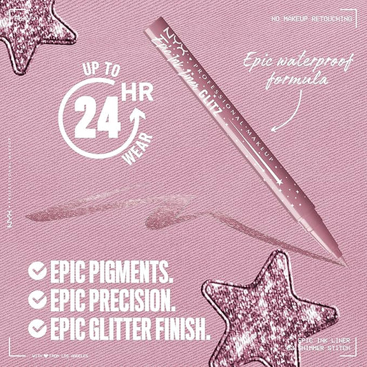 NYX PROFESSIONAL MAKEUP Epic Ink Glitz Liner, Waterproof Metallic Liquid Eyeliner with Vegan Formula - Shimmer Stitch (Shimmer Mauve Purple)