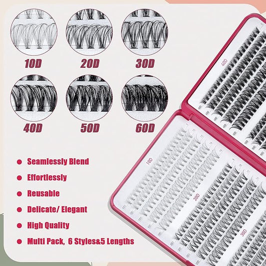 Bombshell SE Lash Clusters 600PCS Lashes - Lash Clusters 10D 20D 30D+40D50D60D Individual Lashes Clusters D Curl Lash Extension 8-16MM Eyelash Clusters DIY Cluster Eyelash Extensions for Beginners